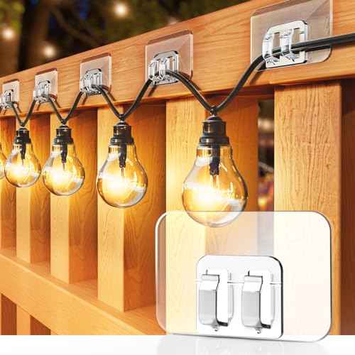 Hooks for Outdoor String Lights - 300 Pack with Adhesive Strips - No Damage, No Tools, No Holes, Waterproof and UV-Resistant, Perfect for Christmas and Patio Decor