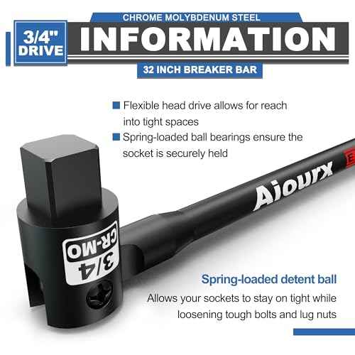 3/4¡± Drive 32 Inch Breaker Bar, Heavy Duty Head, Premium Chromium-Molybdenum Steel, Laser Etched Marking, for Loosen Rusted, Stubborn, Stuck Nuts and Bolts
