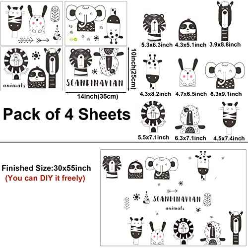 Maydahui Safari Jungle Animal Wall Decals Scandinavian Style Woodland Black White Animal Wall Sticker(55x30 Inch) Peel Stick Removable Art Decal Decor for Baby Kids Bedroom Nursery Changing Table