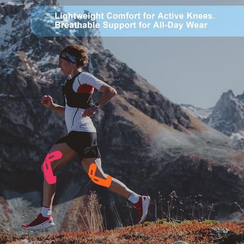 Precut Knee Kinesiology Tape - 12 Pcs Precut Kinesiology Tape for Knees Waterproof Strips Elastic | Breathable Joint Stability Hypoallergenic Latex-Free Tape, Neon Orange