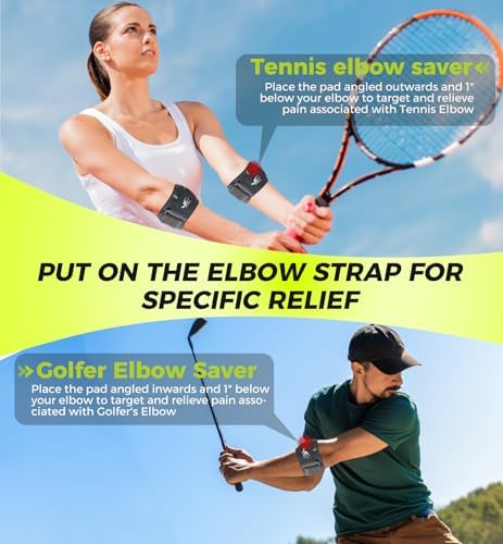 HiRui Elbow Brace with Gel Pad Support for Forearm Tension Relief, Tennis Elbow Brace Adjustable Elbow Strap Pressure Band for Tendonitis Weightlifting Golfer Baseball (Gray-2 Pack)