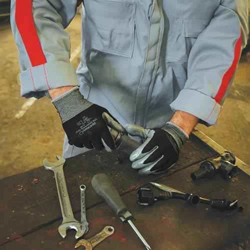 SHOWA Atlas 370 Nitrile Palm Coated General Purpose Work Gloves with Nylon Liner, Black, Medium (12 Pair)