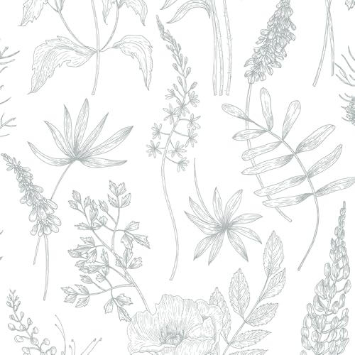 White and Green Wallpaper Peel and Stick Floral Vintage Wall Paper Boho Self Adhesive Green Leaf Contact Paper Removable for Bedroom Bathroom Cabinets Shelf Drawer 17.7''x118'