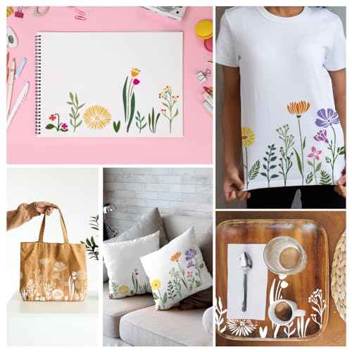 Wildflower Wall Stencil Templates 11.8 x 11.8 Inch Reusable Floral Stencils for Painting on Wood Wall Floor Fabric Furniture, DIY Home Decor Craft Stencil