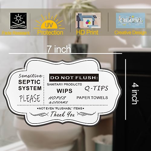 Do Not Flush Rules Sticker for Bathroom,5 Pack RAMIEYOO Design Bathroom signs Decals for Home,Business or RV,Cabin Bathroom.Self-Adhesive Sign Vinyl 7 * 4 inches (White)