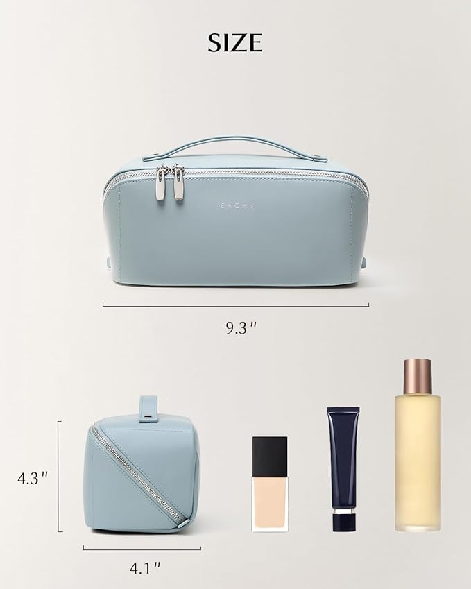 EACHY Travel Makeup Bag, Large Capacity Cosmetic Bag for Women, Waterproof PU Leather, Flat Open Portable Toiletry Bag for Skincare, Brushes & Travel Essentials