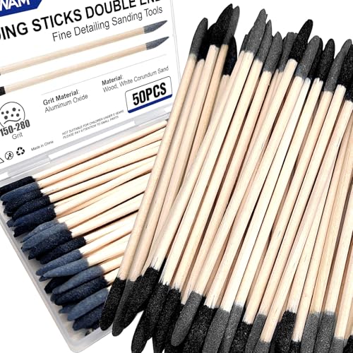 50 Pcs Sanding Sticks, Double End Matchsticks Sanding Twigs, Detailing Polishing Sanding Sticks Tools for Tight Spaces Plastic Models Wood 150/280 Grit 5.5 ¡¿ 0.2 Inch