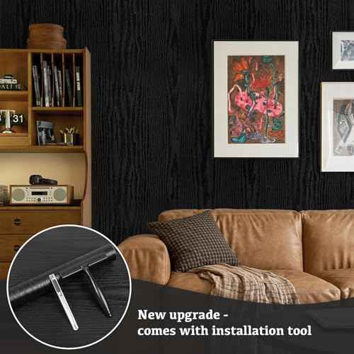 Abyssaly Black Wood Grain Contact Paper Peel and Stick Wallpaper Wooden Look Self-Adhesive Thicken Wallpaper Vinyl Wrap for Cabinets Countertops Shelf with Scraper, Paper Cutter 17.7" x 118"