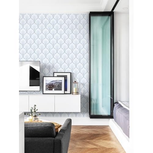 LiKiLiKi Modern Geometric Peel and Stick Wallpaper Blue Wall Paper 16.1"x78.7" Boho Contact Paper Removable Decorative Wallpaper for Bedroom Bathroom Kitchen Cabinets Self Adhesive Decor Vinyl