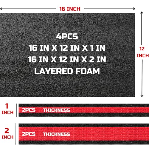 Tool Box Foam 4Pack 2pc 16x12x2in & 2pc 16x12x1in, Foam Inserts for Cases, Polyethylene Storage Sheets for Toolbox Hard Case, Tool Shadow Insert, Kaizen Organizer