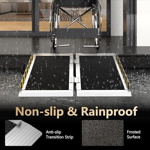 2FT Portable Wheelchair Ramp, Aluminum Wheelchair Ramps with Handle, Anti-Slip Folding Wheel Chair Ramp for Home Steps, Stairs, Entry, Threshold, Doorways, Scooter, 600LBS Capacity