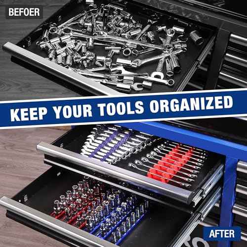 WORKPRO 8-Piece Magnetic Socket Organizer and Magnetic Wrench Organizer Set, 1/4", 3/8", 1/2" Drive Metric SAE Aluminum Alloy Socket Rail, Metric SAE Wrench Holder(Socket, Wrench not Included)