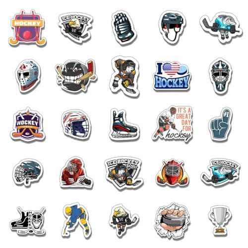 50 Pack Pcs Ice Hockey Stickers for Water Bottles Waterproof Vinyl Laptop Luggage Scrapbooking Funny Sports Sticker Packs Set Bulk Adults Teens Girls Boys Aesthetic Small Decals
