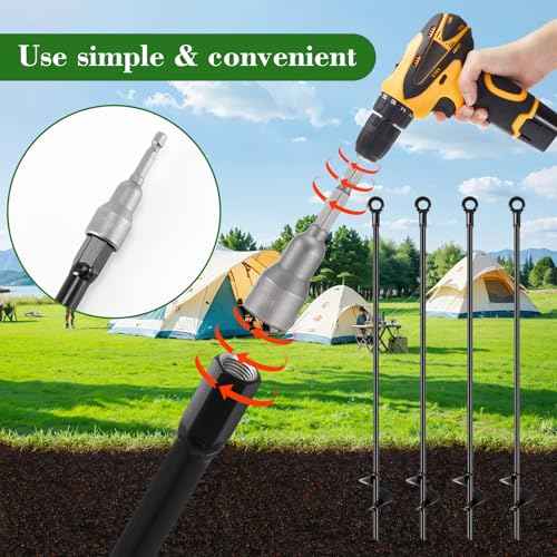 Silkfly 4 Set 30 Inch Earth Anchors Shed Swing Set Spiral Heavy Duty Ground Trampoline Stakes Camping Mobile Home Carport Tree Tent Anchors with Adapter M8 Turnbuckle Hook Straps for Staking and Rope