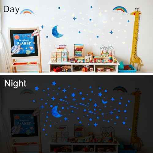 561pcs Glow in The Dark Stars Half Moon Wall Decals for Ceiling Living Room Kids Bedroom Luminous Planet Meteor Dots Stickers DIY Decoration (Half Moon-Blue)