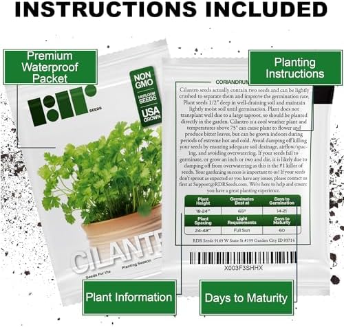 500+ Cilantro Seeds for Planting - Heirloom Non-GMO USA Grown Herb Seeds in Premium Protective Packaging - AKA Coriander, Chinese Parsley, Coriandrum Sativum - by RDR Seeds