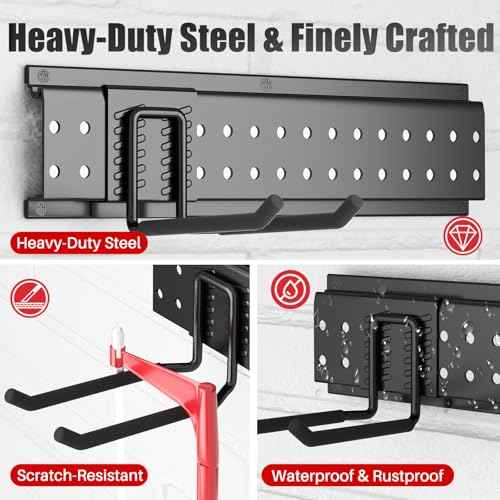 Garage Tool Organizer Wall Mount 64 inches with 13 Adjustable Heavy-Duty Hooks, Garage Organization, Garden Tool Storage Rack, Yard, and Shed, Holds Up to 520 lbs