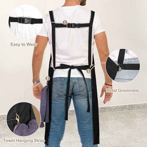 Barber Apron, Men & Women Hair Stylist Apron with Dual Shoulder Straps & Adjustable Buckle, Water-resistant Hair Cutting Smock with Multiple Pockets for Hairdresser, Cosmetology