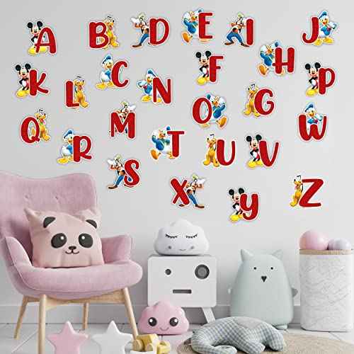 Micky Mouse Alphabet A?Z Wall Sticker ? Cartoon Character Educational Wall Decals for Room, Nursery, Classroom, Playroom ? Removable and Waterproof Alphabet Wall Art for Learning and Decoration
