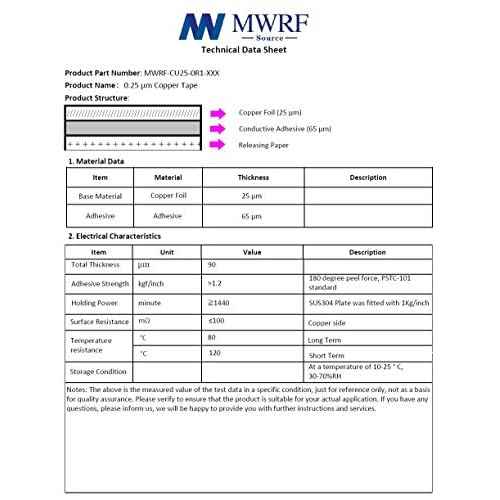 MWRF Source (0.25 inches x 66 ft Copper Foil Tape with Conductive Adhesive; EMI Shielding; Stained Glass; Soldering; Electronics Repair, Slug, Paper Circuits, Grounding