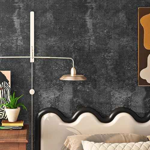 Livelynine Black Textured Concrete Wallpaper Peel and Stick for Bedroom Kitchen Living Room Accent Wall Dark Concrete Contact Paper Countertops Industrial Cement Wall Paper Bathroom Garage 15.8x78.8