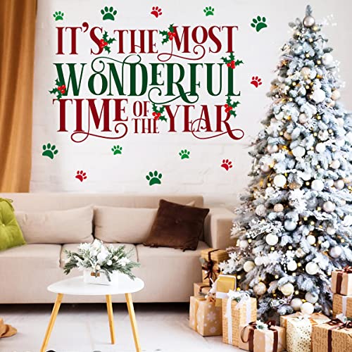 Removable Merry Christmas Wall Decal Stickers Happy New Year Festival Greating Wall Decor Art Decals Peel and Stick Living Room Bedroom Office Classroom Wall Decoration