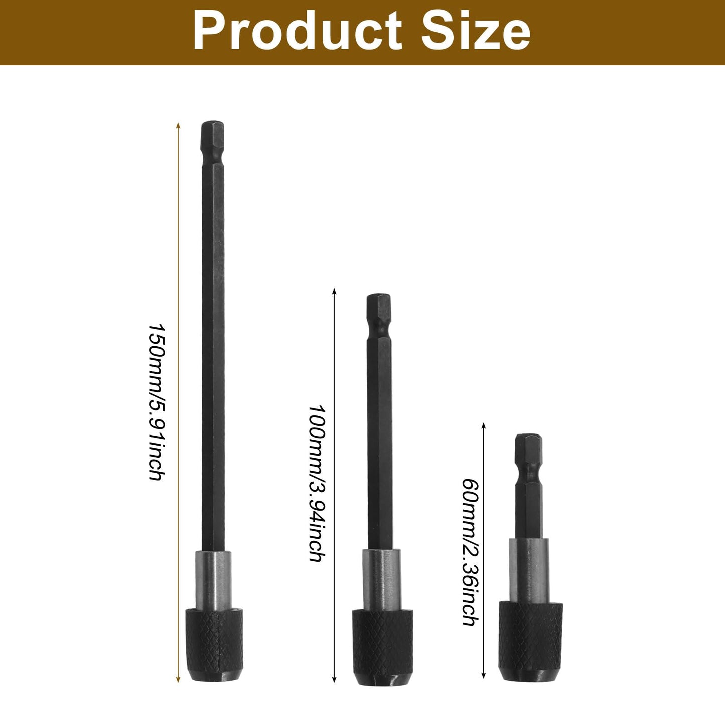 OSVJE 6PCS Hex Shank Drill Bits Adapter, 1/4 Inch Black Hex Shank Quick Release Bit Holder with Aluminum Sleeve, Magnetic Impact Driver and Drill Bit Extension, 2",4",6" Length