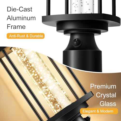 Dusk to Dawn Outdoor Post Lights, LED Waterproof Lamp Post Light Fixture with Crystal Glass, Aluminum Lamp Posts Outdoor Lighting Pole Lantern for Outside Yard Patio Pathway Garden, Hard Wired