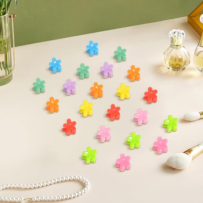 Mini Flower Hair Clip Flower Clips,Colorful Mini Hair Claw,for Women, Girls,Baby, Toddler Bangs Strong Grip Small Tiny Rainbow Hair Clips (100, Assorted)