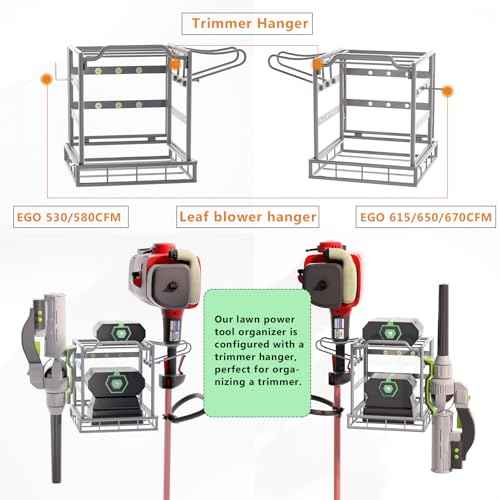 Power Tool Organizer Wall Mount, Lawn Tool Storage Rack for Leaf Blower, Weed Eater, Battery, Charger - Yard Tool Storage Organizer with Storage Hook for Hanging Basement Garage Trimmer/Tool(Gray)