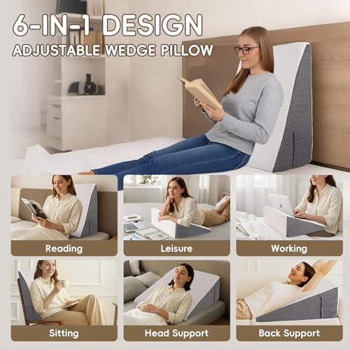 Wedge Pillow for Sleep Apnea Bed Wedge Pillow Headboard Set for After Surgery,Sleeping,Gerd Acid Reflux Relief,Back Pain Relief Triangle Pillow for Adult,Neck Pain,Anti Snoring,Back Support