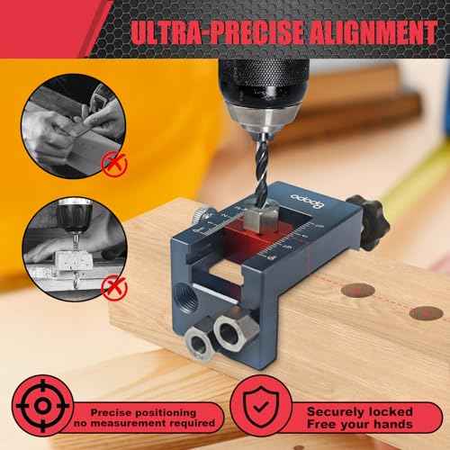 Self-Centering Doweling Jig Kit for Woodworking ? Adjustable Width Dowel Jig for Straight Holes with 3 Drill Guide Bushings & 3 Drill Bits (1/4'',3/8'',5/16'')£¬Woodworking Joints Tools
