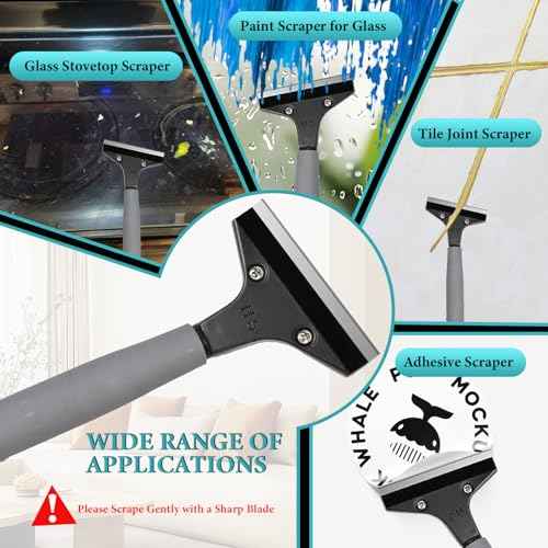 Floor Scraper Long Handle,16 to 90In 4 inch Heavy Duty Razor Blades Floor Scraper with 10PC Blades Sponge Handle Iron Tube Scraper for Cleaning Quick and Easy Removal Price Stickers