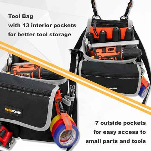 MELOTOUGH Electrician Tool Pouch Bag with Shoulder Strap 20 Pockets Tool Belt Pouch Tool Holster with Hammer Loop Tool Bag for Tradesman,Carpenter