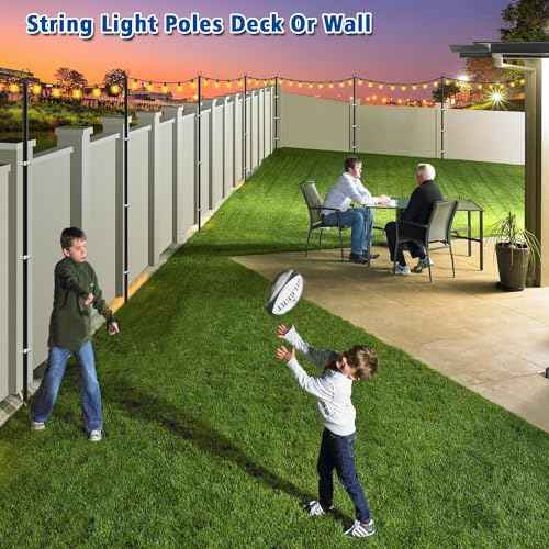 6 Pack 10Ft String Light Poles,Outside String Lights,Outdoor Light Poles with Fork,Metal Poles Stand for Patio,Backyard,Deck