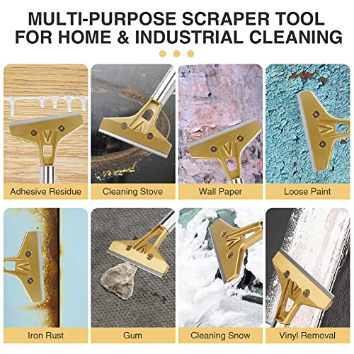 4 Inch Razor Blade Scraper with 20Pcs Extra Metal Blades Multi-purpose Heavy Duty Cleaning Scraper Tool for Removing Paint, Stickers, Decals, Labels on Floors, Glass, Tiles, Walls