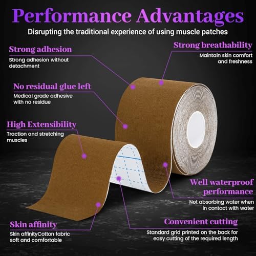 Pro VityElk Kinesiology Tape Uncut Elastic Sports Tape for Muscle Pain Relief & Support - Breathable Waterproof Athletic Tape for Joints, Back, Knees - 2In x 16.4ft /Roll (Beige 4 Roll)