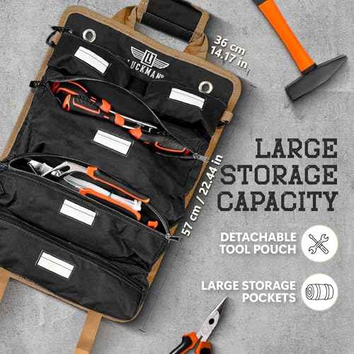 Roll Up Tool Bag ? Heavy Duty Tool Bag for Men & Women, Compact Tool Roll Organizer and Tool Kit Storage, Electrician Tool Organizer, Bike Tool Kit for Car, Garage and Outdoor Use (Black)