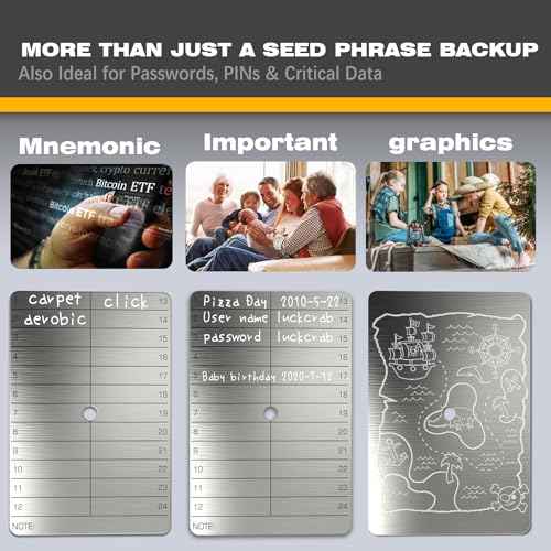 Crypto Seed Phrase Backup ? 3-Plate Steel Wallet & Hardware Wallet Backup for Cold Storage, Fireproof Seed Phrase Plate Kit with Engraver, Indestructible Metal Crypto Seed Storage Vault