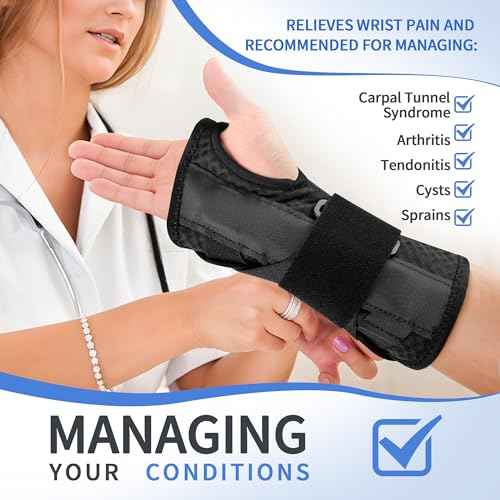 Carpal Tunnel Wrist Brace Night Support for Women Men, Pain Relief Metal Wrist Splint for Tendonitis, Arthritis, Sprain, Fit Left or Right Hand for Work, Rigid Hand Brace for Sleeping, Black
