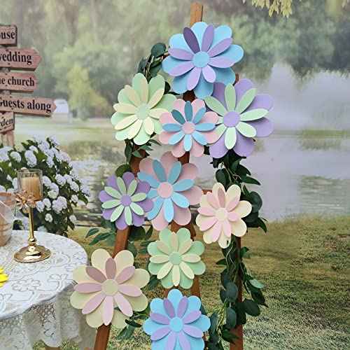 Giant 3D Pastel Flower with Stickers (10"-7.5") Paper Flower Wall Stickers Room Decor Kids Nursery Classroom Wedding Backdrop Pack of 10