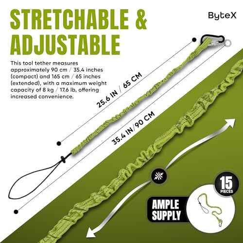 ByteX 15 Pack Tool Lanyard with Single Metal Buckle and Adjustable Loop End, Standard Length, Maximum Weight Limit 8KG 17.6lb