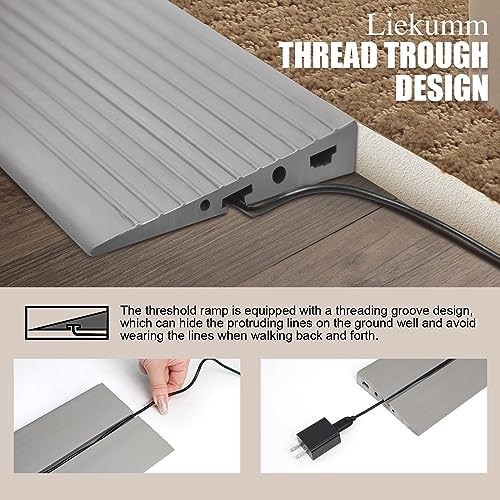 LIEKUMM 3/4" Rise PVC Threshold Ramp for Doorways, 1700 Lbs Capacity, Self-Adhesive Transition Ramp for Wheelchairs, Strollers, and Scooters, Cuttable, Grey