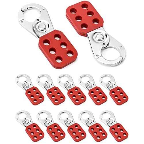QWORK Lock Out Tag Out Hasp, 12 Pack Tamper-Proof Stainless Steel Padlock Hasp with Extended Jaw, Red