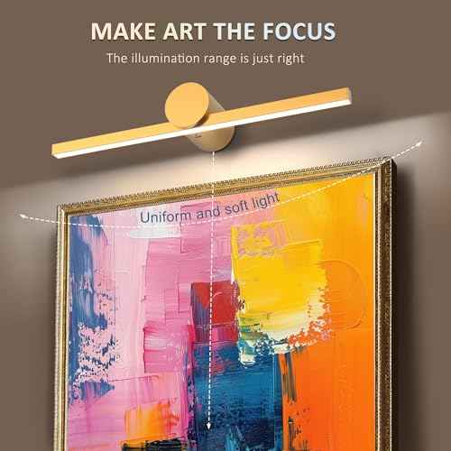 ZitoStory Battery Operated Picture Light for Wall with Remote,Wireless Dimmable Art Lights for Paintings Rechargeable Gallery Light Artwork Lighting for Canvas, Portrait (Gold,20'' Inch)