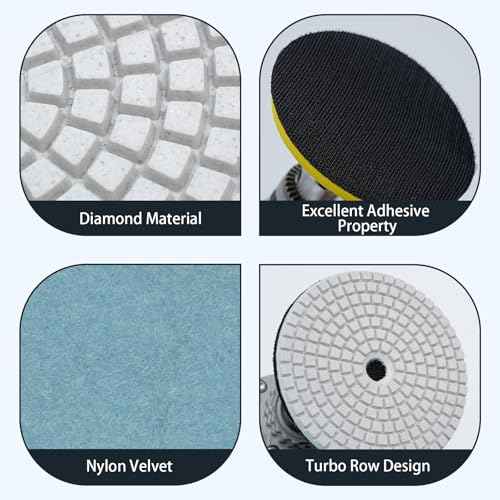 XKDOUS 16pcs 4" Diamond Wet Polishing Pads with Backer Pad,50-6000 Grit Pads,Wet/Dry Granite Polish Kit for Drill Grinder Rock Polisher Granite Marble Stone Concrete Tile Tools