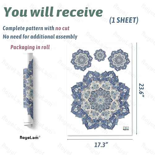 Zen Blue Floral Mandala Wall Decals Removable Boho Vinyl Stickers for Meditation Living Room and Yoga Space Floral Decor Peel and Stick Wall Art