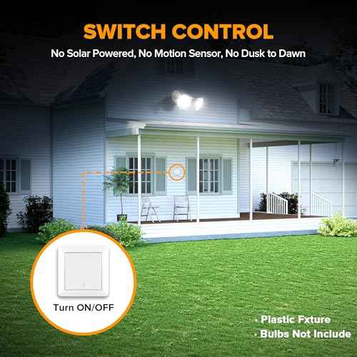 LUTEC 6 Pack Adjustable Twin Par Holder Outdoor Flood Lights, Switch Controlled Security Lights, Floodlights Fixture, Waterproof Exterior Max 300 Watt Par38 Flood Light for Garage, Yard, Porch-White