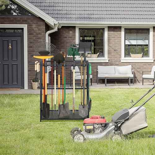 Organizer Yard Tool Storage Rack,Garden Organizer,Steel Yard Tool Racks To Store Long-Handled Tools,Tool Holder For Garden,Shed,Outdoor,Black
