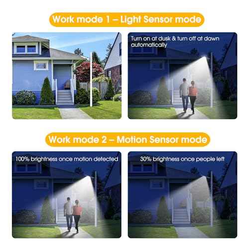 Solar Street Lights Outdoor, Cool White/Warm White Solar Street Light Dusk to Dawn/Motion Sensor, 1300LM IP65 Waterproof with Remote, Dimmable Area Security Light for Yard Path Driveway